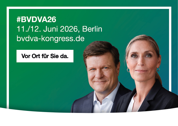 Ankündigung des BVDVA Kongresses am 11. und 12. Juni 2026, bei dem die Geschäftsführenden Stephan Jender und Tanja Bylda als Silber-Sponsor vor Ort sind